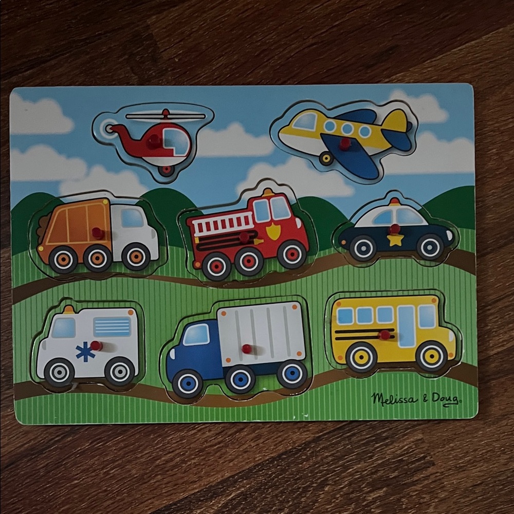 Melissa & Doug Wooden Vehicle Puzzle - Red, Blue, Yellow